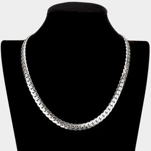 Simple Silver Metal Flat Cuban Link Necklace Chain Mens Woman Unisex Jewelry